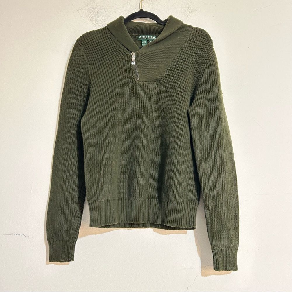 Ralph Lauren Active Green Ribbed Knit Cotton Sweater Green Size Large